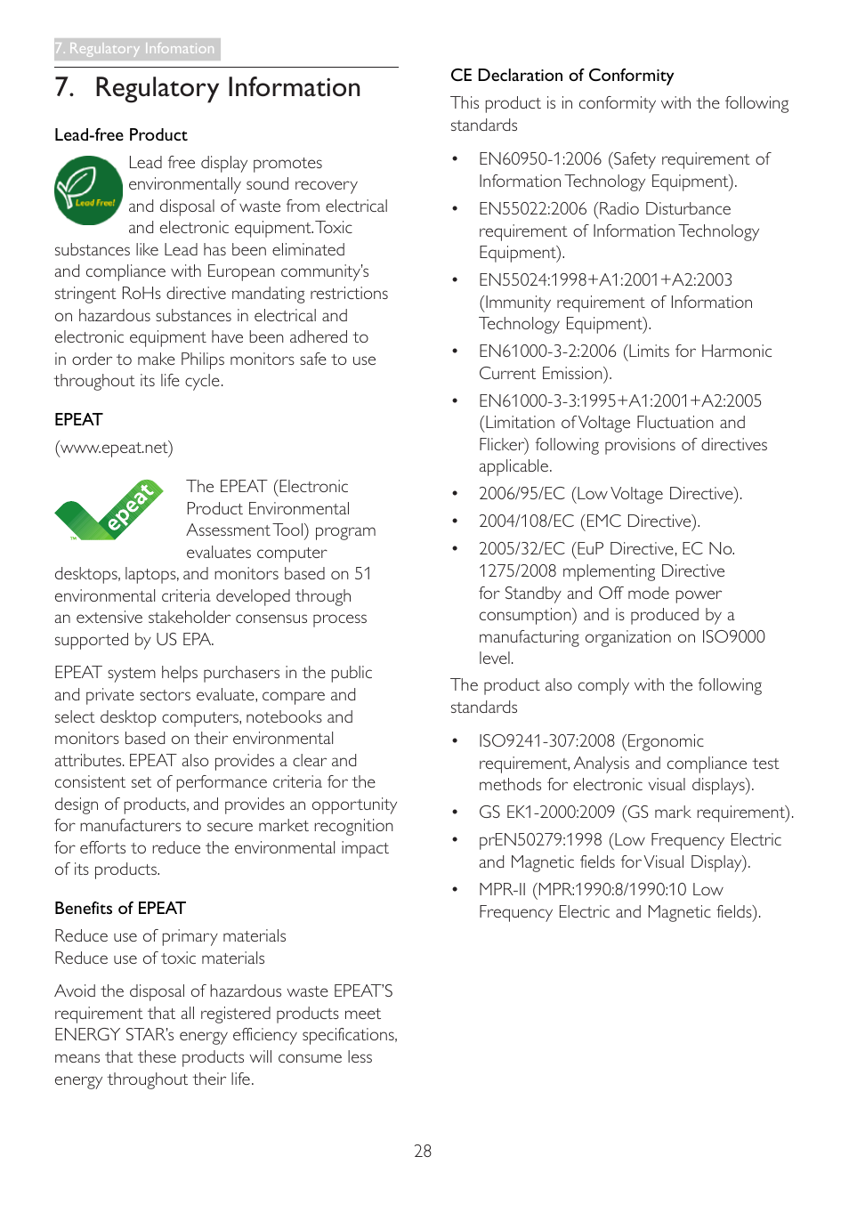 Regulatory information | Philips 273G3DHSW-27 User Manual | Page 30 / 45