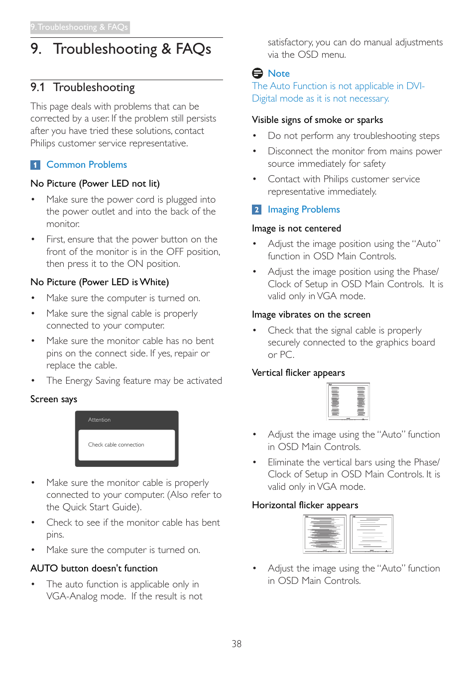 Troubleshooting & faqs, 1 troubleshooting | Philips 273G3DHSW-27 User Manual | Page 40 / 45