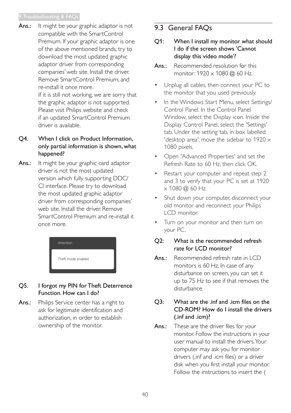 3 general faqs | Philips 273G3DHSW-27 User Manual | Page 42 / 45