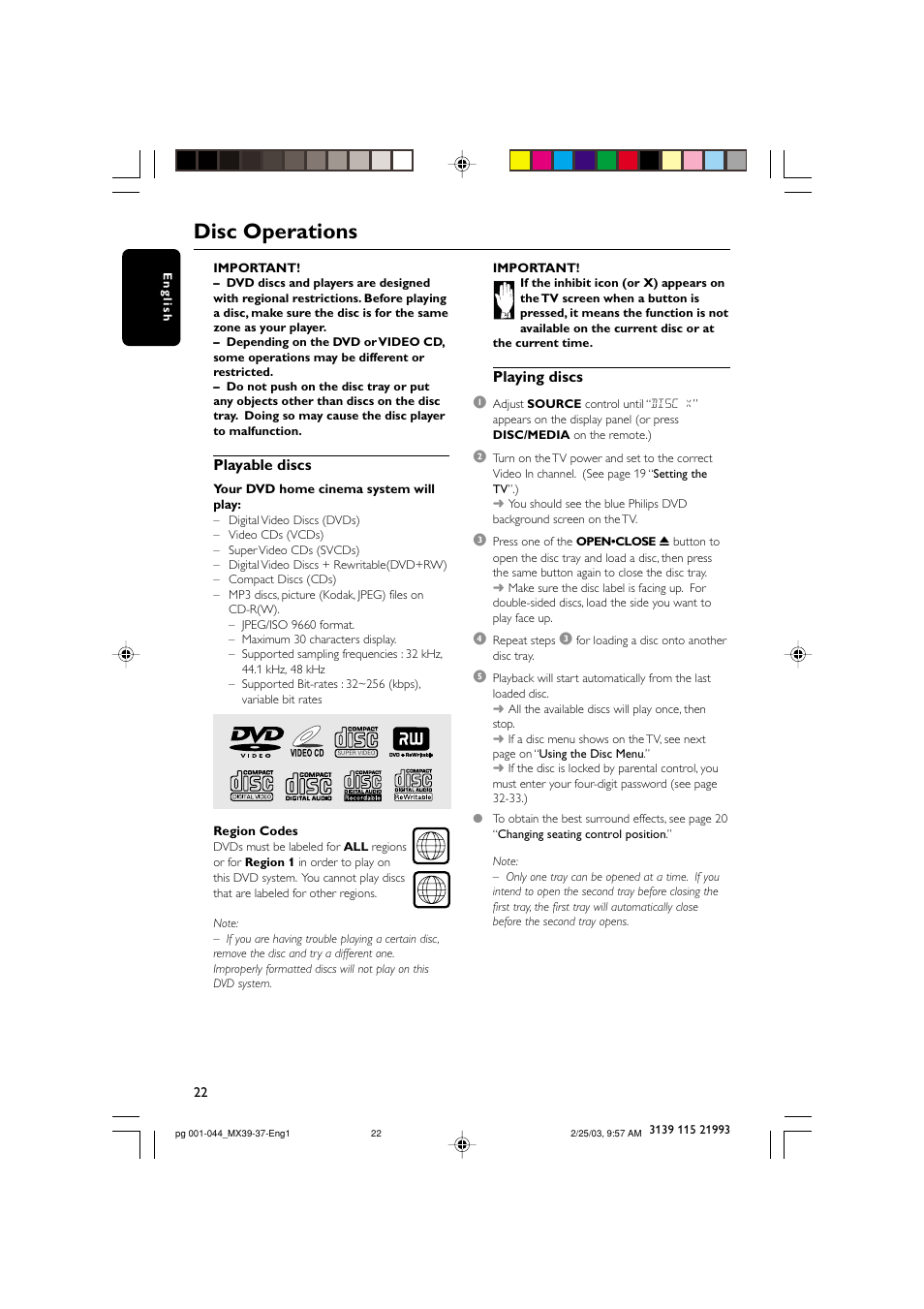 Disc operations | Philips MX3950D-98 User Manual | Page 22 / 44