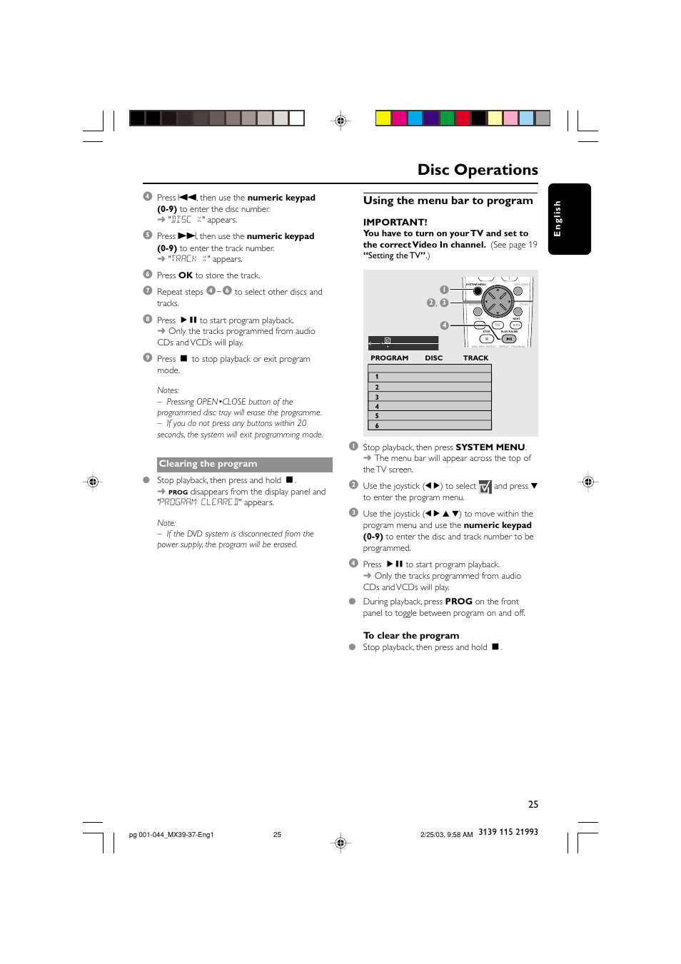 Disc operations, Using the menu bar to program | Philips MX3950D-98 User Manual | Page 25 / 44
