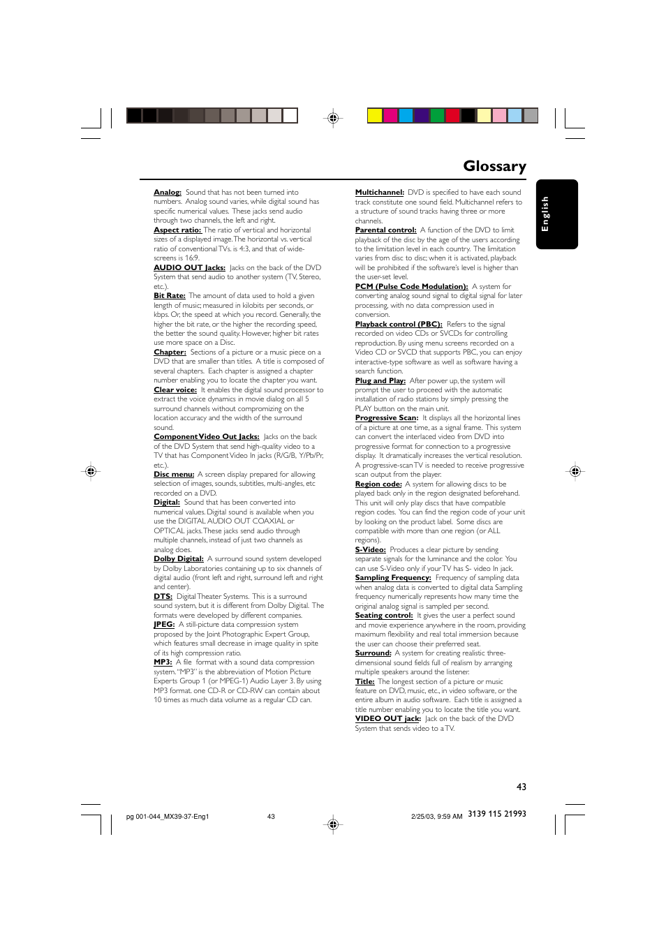 Glossary | Philips MX3950D-98 User Manual | Page 43 / 44
