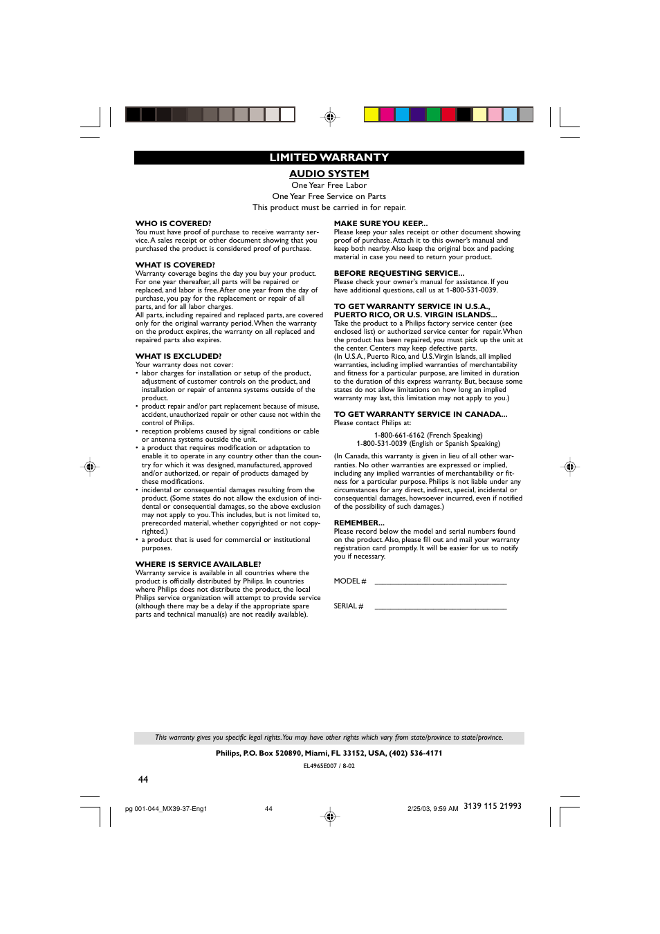 Limited warranty | Philips MX3950D-98 User Manual | Page 44 / 44