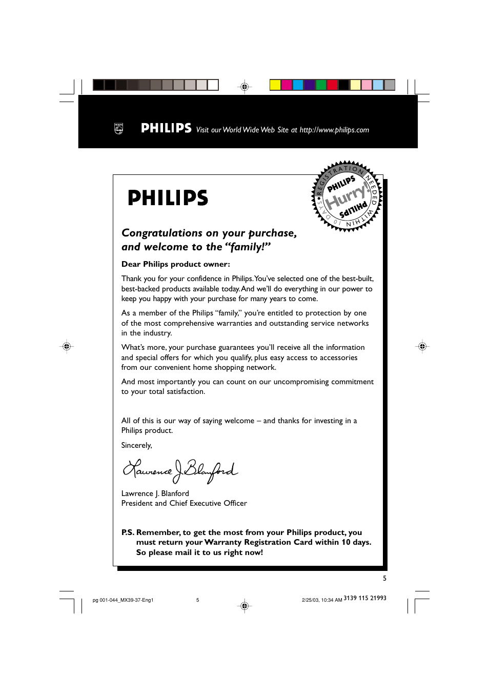 Hurry | Philips MX3950D-98 User Manual | Page 5 / 44