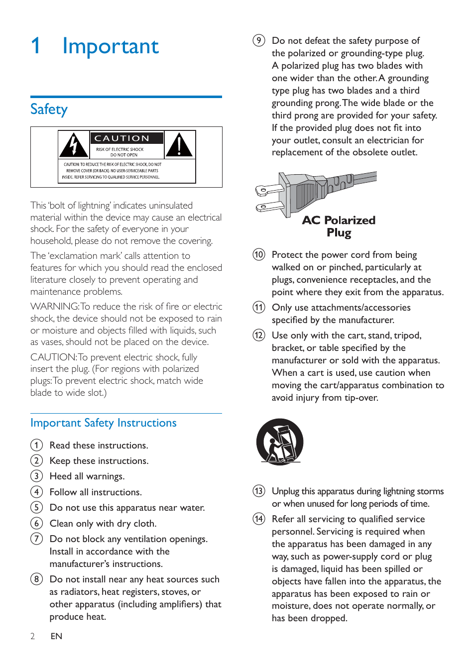 1 important, Safety, Safety 2 | Philips AEA7100-17 User Manual | Page 4 / 18