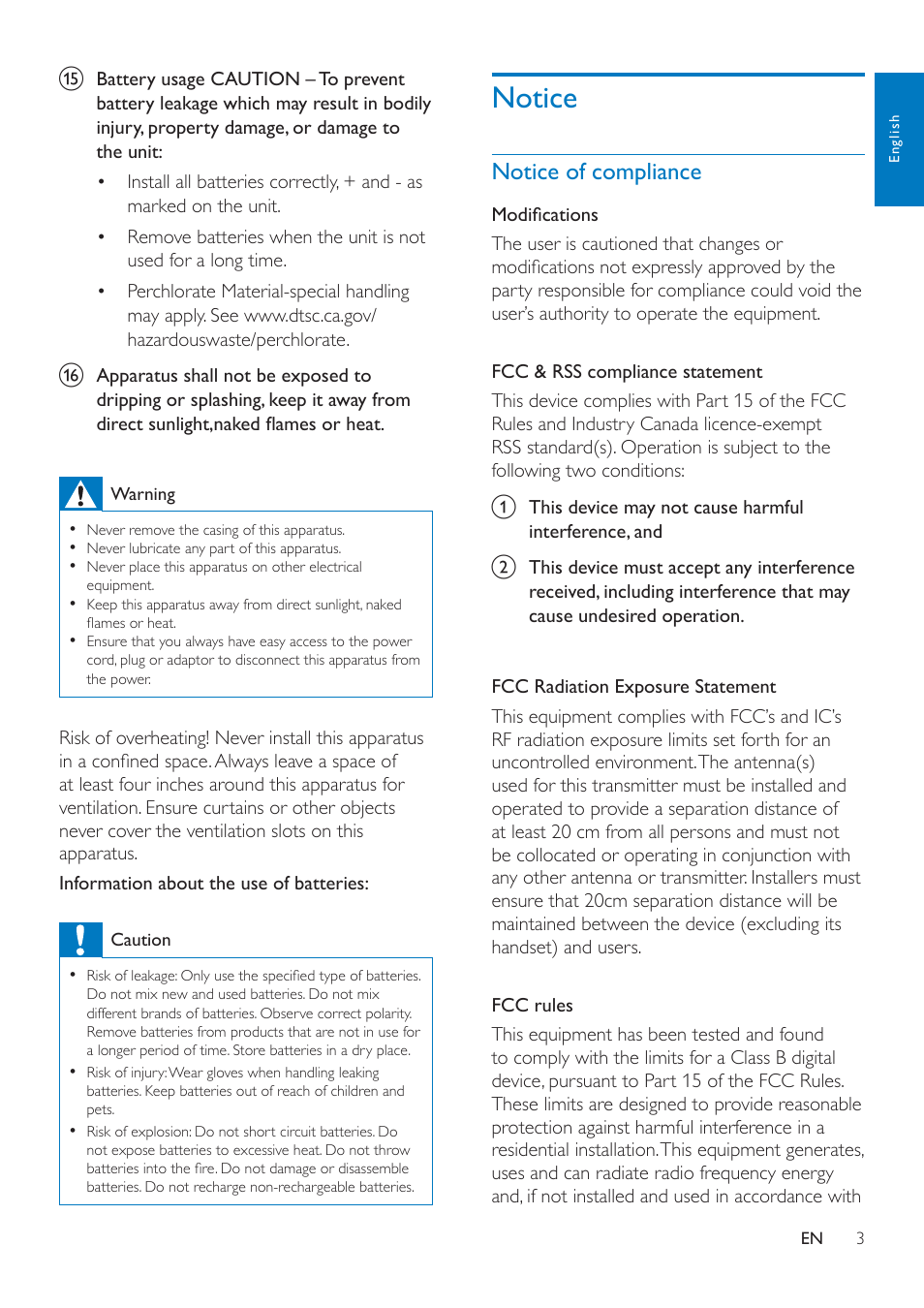 Notice, Notice 3, Notice of compliance | Philips AEA7100-17 User Manual | Page 5 / 18