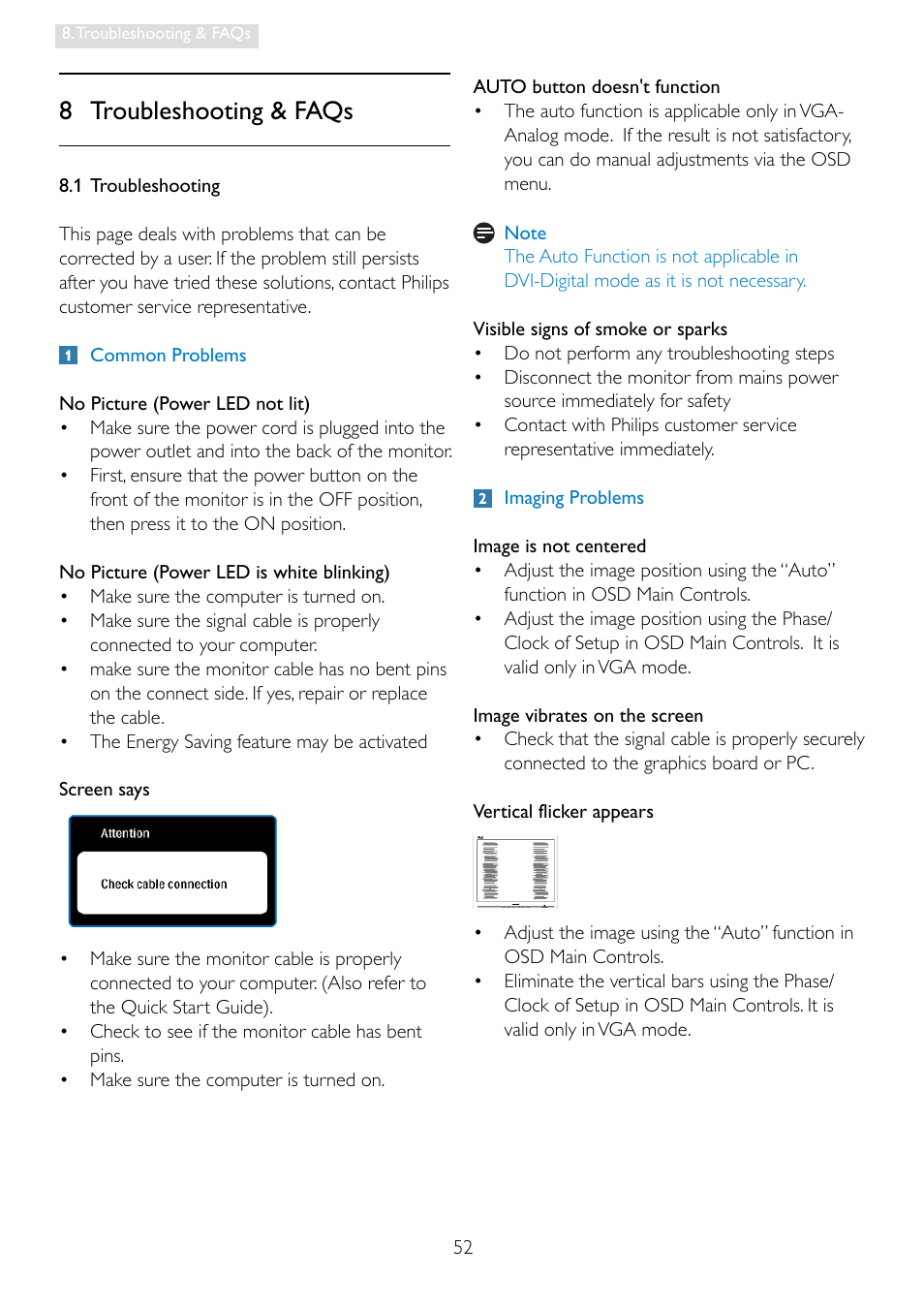 8 troubleshooting & faqs | Philips Brilliance LED monitor 241P3LES P-line 24" - 61 cm with SmartImage User Manual | Page 54 / 61