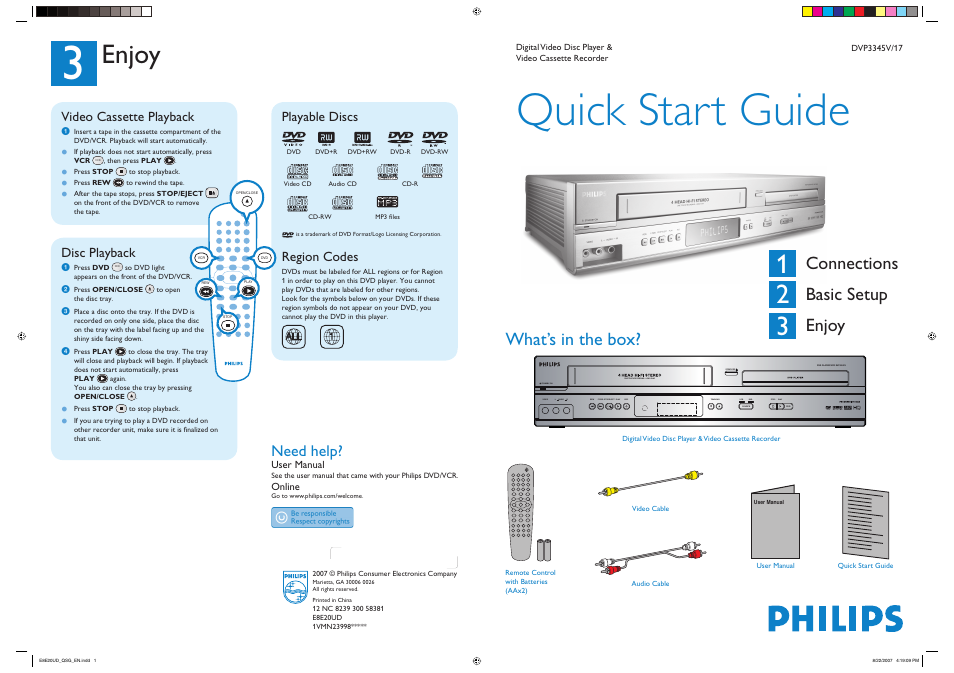 Philips DVP3345V-17B User Manual | 2 pages