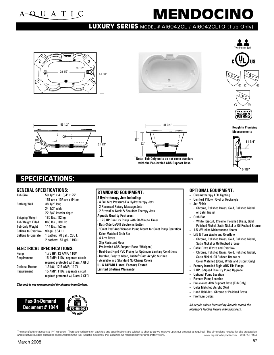 Aquatic AI6042CL User Manual | 1 page