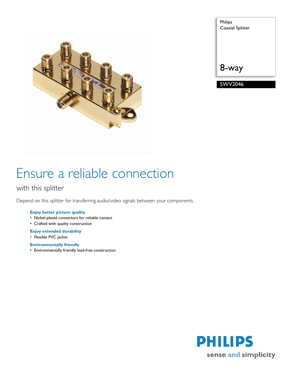 Philips Coaxial Splitter SWV2046 8-way User Manual | 2 pages