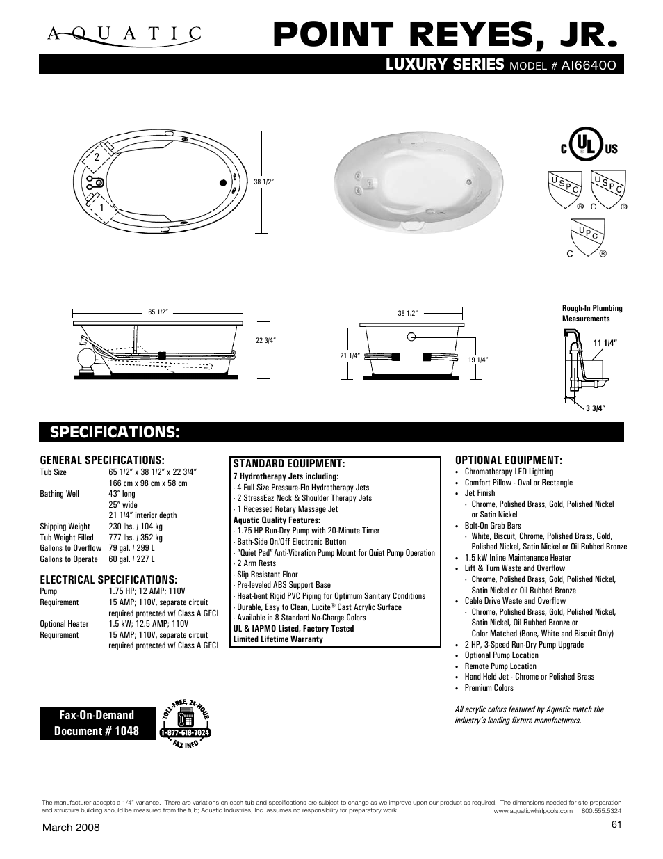 Aquatic POINT REYES User Manual | 1 page