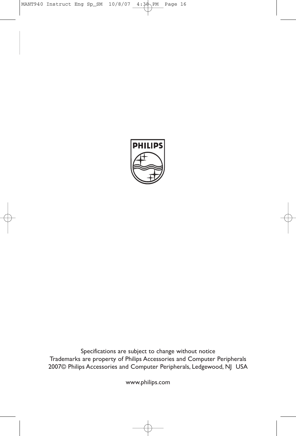 Philips US2-MANT940 User Manual | Page 16 / 16