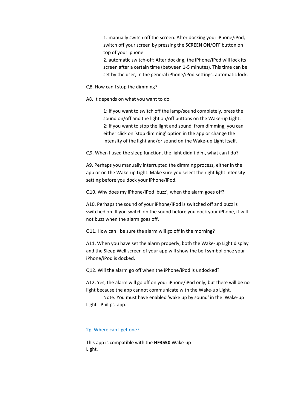 Philips Wake-up Light HF3550 Operated by iPhone App User Manual | Page 8 / 14