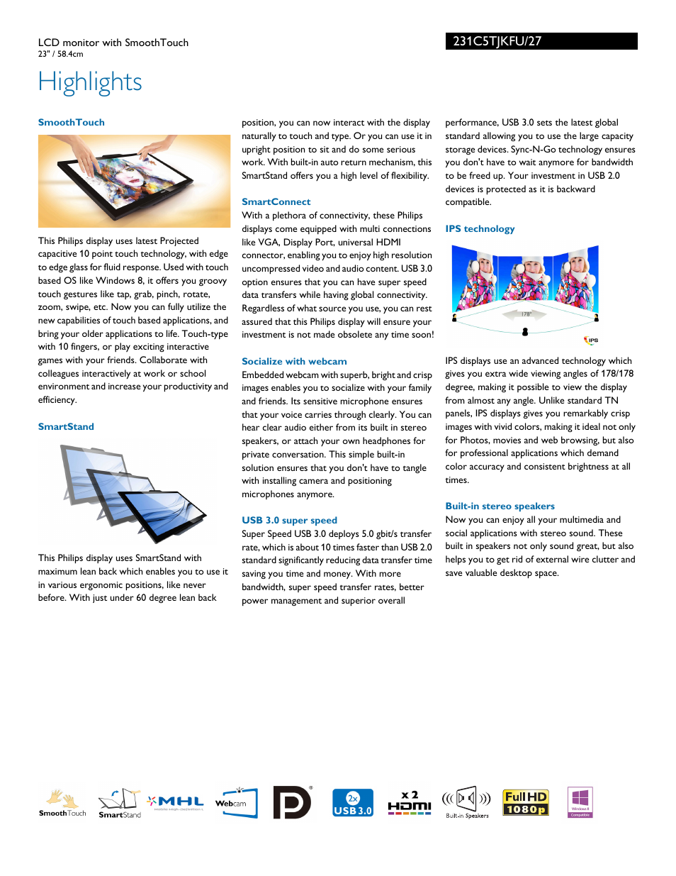 Highlights | Philips 231C5TJKFU-27 User Manual | Page 2 / 3