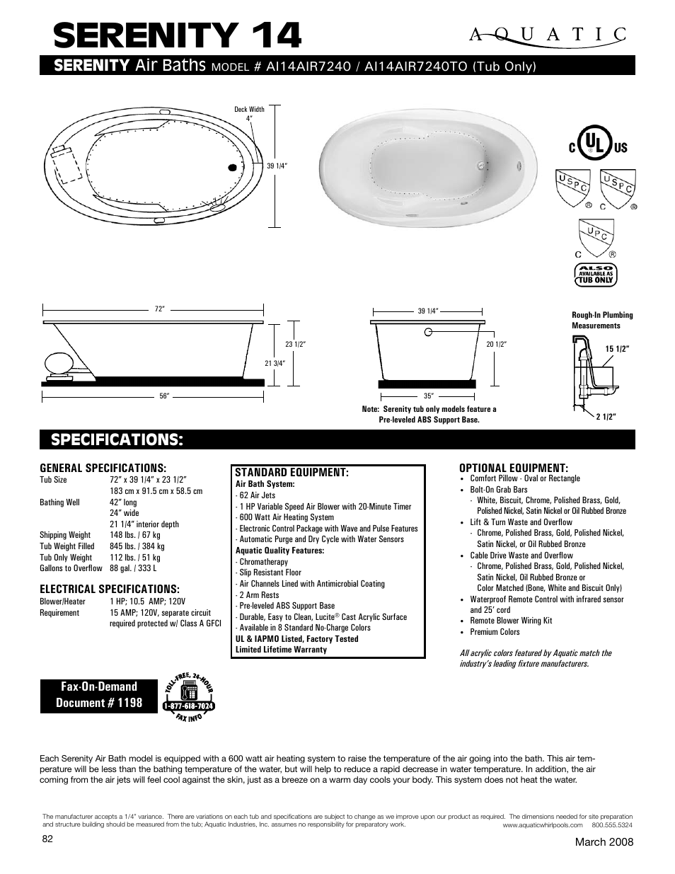 Aquatic Serenity 14 AI14AIR7240TO User Manual | 1 page