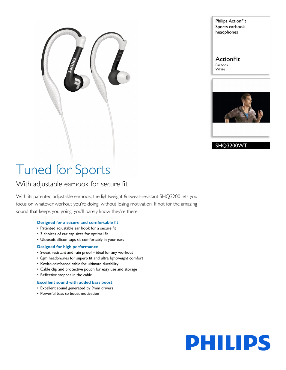 Philips ActionFit Sports earhook headphones SHQ3200WT ActionFit Earhook White User Manual | 3 pages