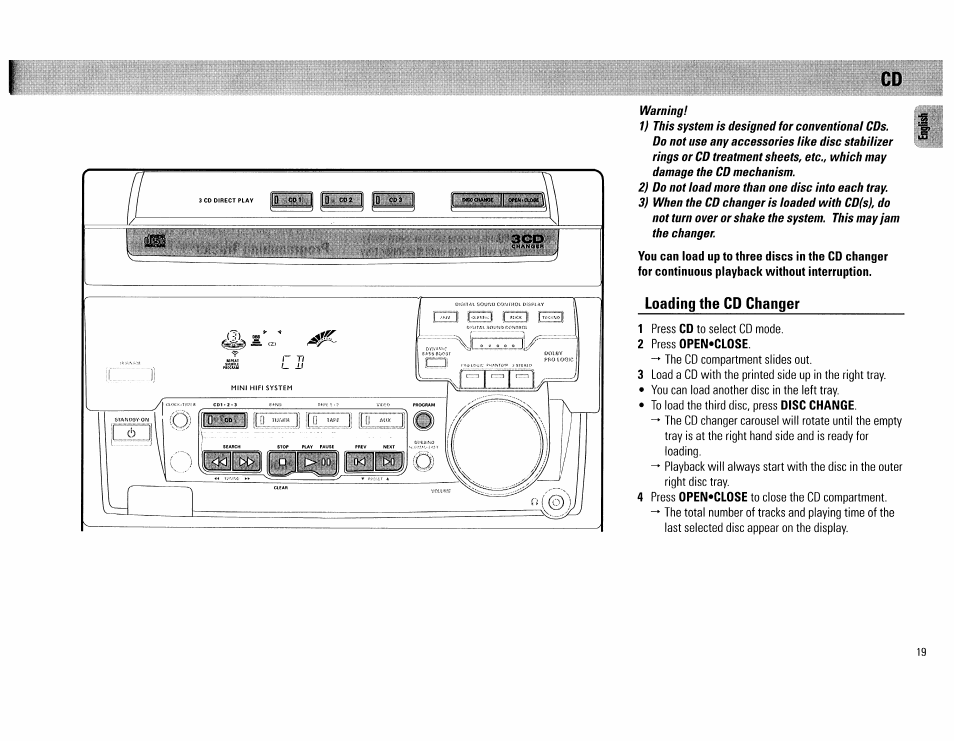 Loading the cd changer | Philips FW754P37 User Manual | Page 19 / 86