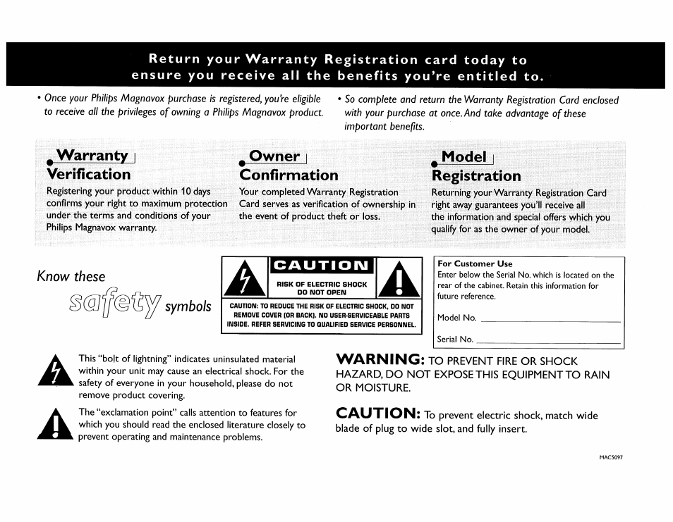 Warranty i verification, Owner i confirmation, Model i registration | Philips FW754P37 User Manual | Page 2 / 86