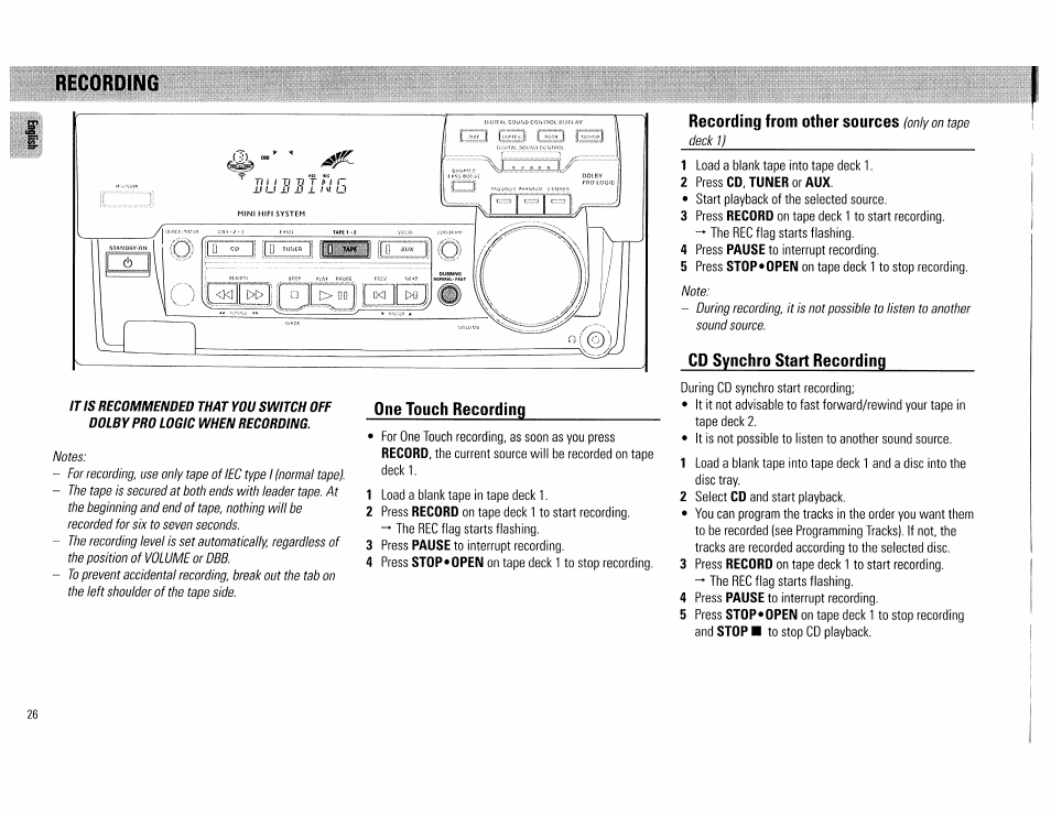 Recording | Philips FW754P37 User Manual | Page 26 / 86