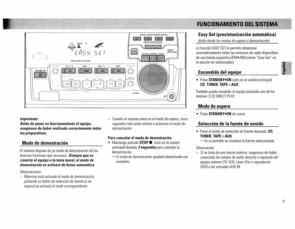 Funcionamiento del sistema, 9b1p g | Philips FW754P37 User Manual | Page 71 / 86