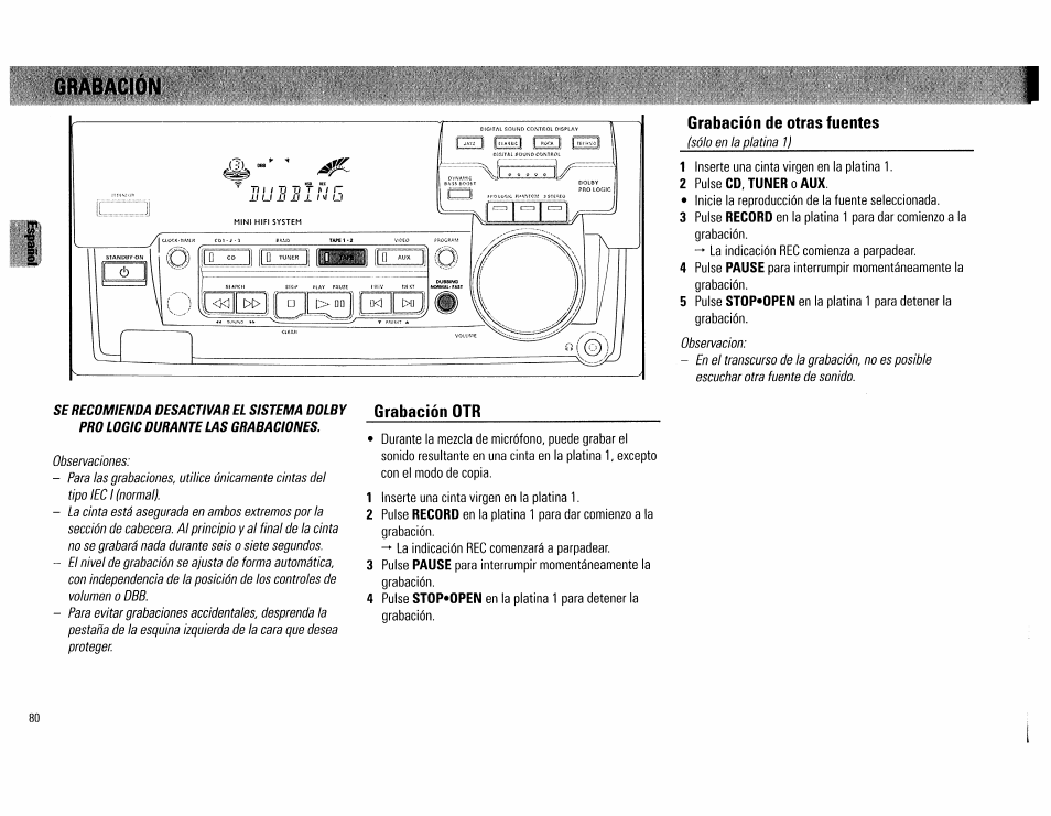 Grabación de otras fuentes, Grabación otr | Philips FW754P37 User Manual | Page 80 / 86