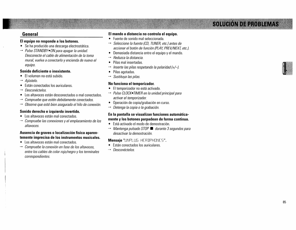 General, El mando a distancia no controla el equipo | Philips FW754P37 User Manual | Page 85 / 86