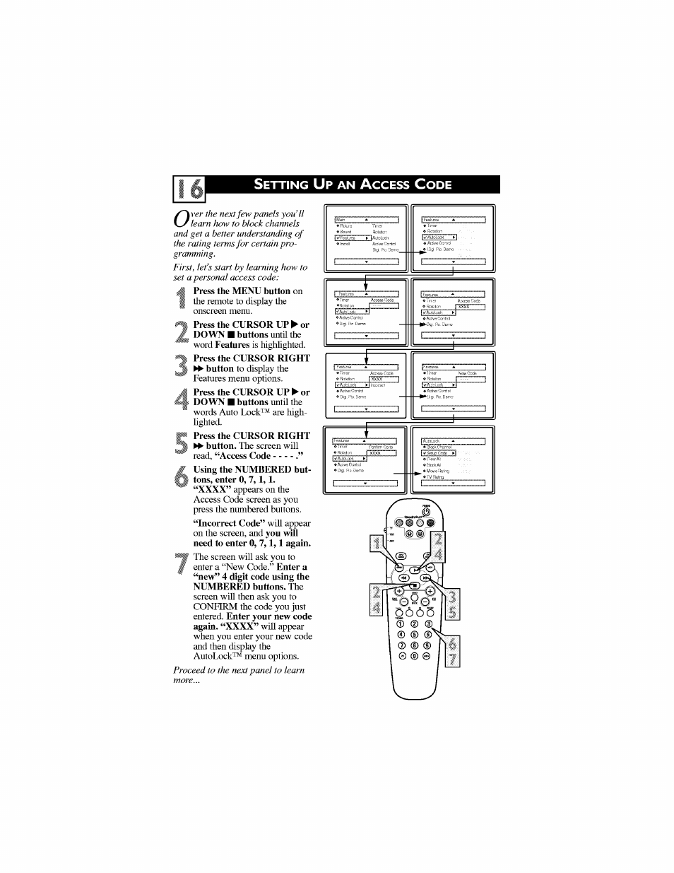 Setting up an access code | Philips 30PW6341-37 User Manual | Page 20 / 42