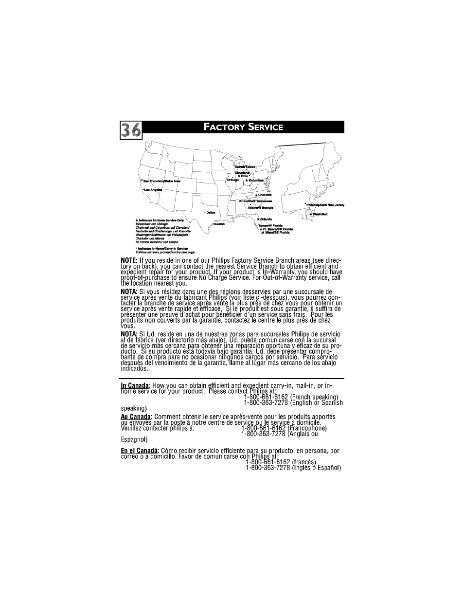 Actory, Ervice | Philips 30PW6341-37 User Manual | Page 40 / 42