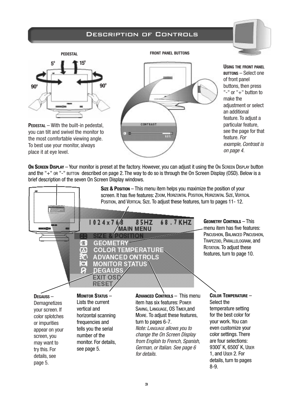 Description of controls | Philips 19B2502H99 User Manual | Page 4 / 18