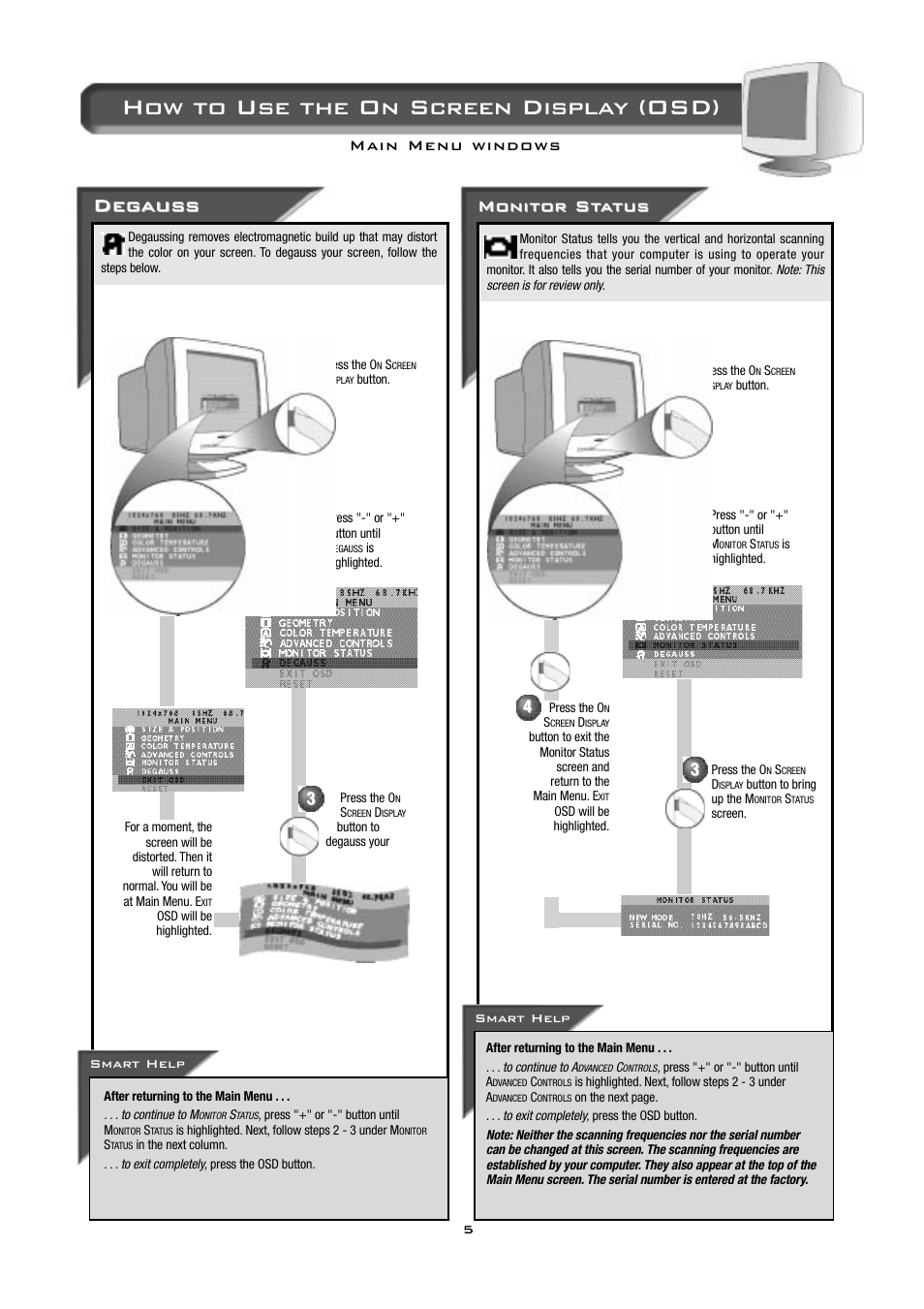 How to use the on screen display (osd), Deg aus aus s s, Monitor st | Monitor st a a tus tus | Philips 19B2502H99 User Manual | Page 6 / 18