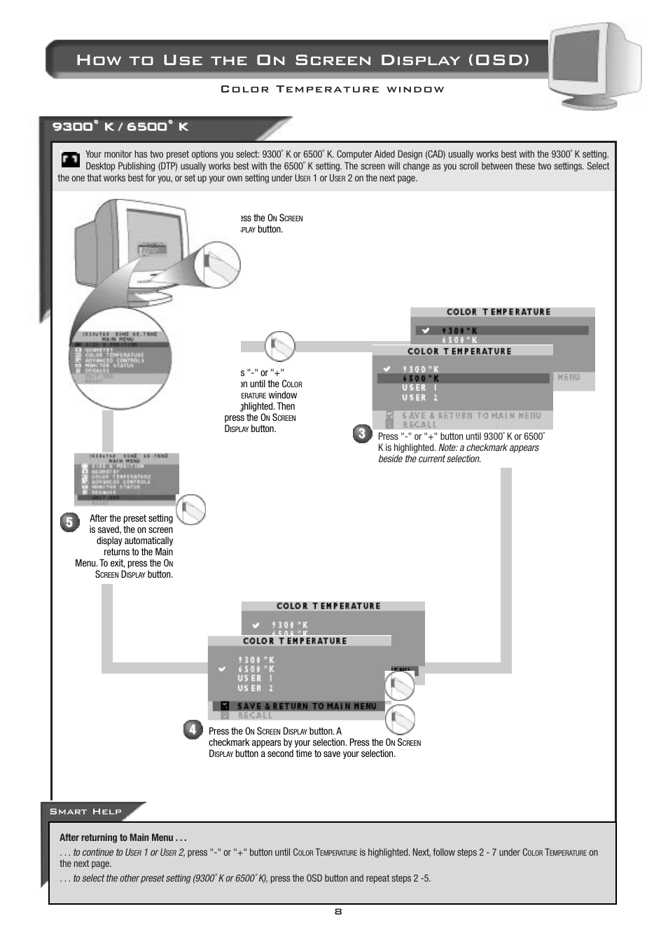 How to use the on screen display (osd) | Philips 19B2502H99 User Manual | Page 9 / 18