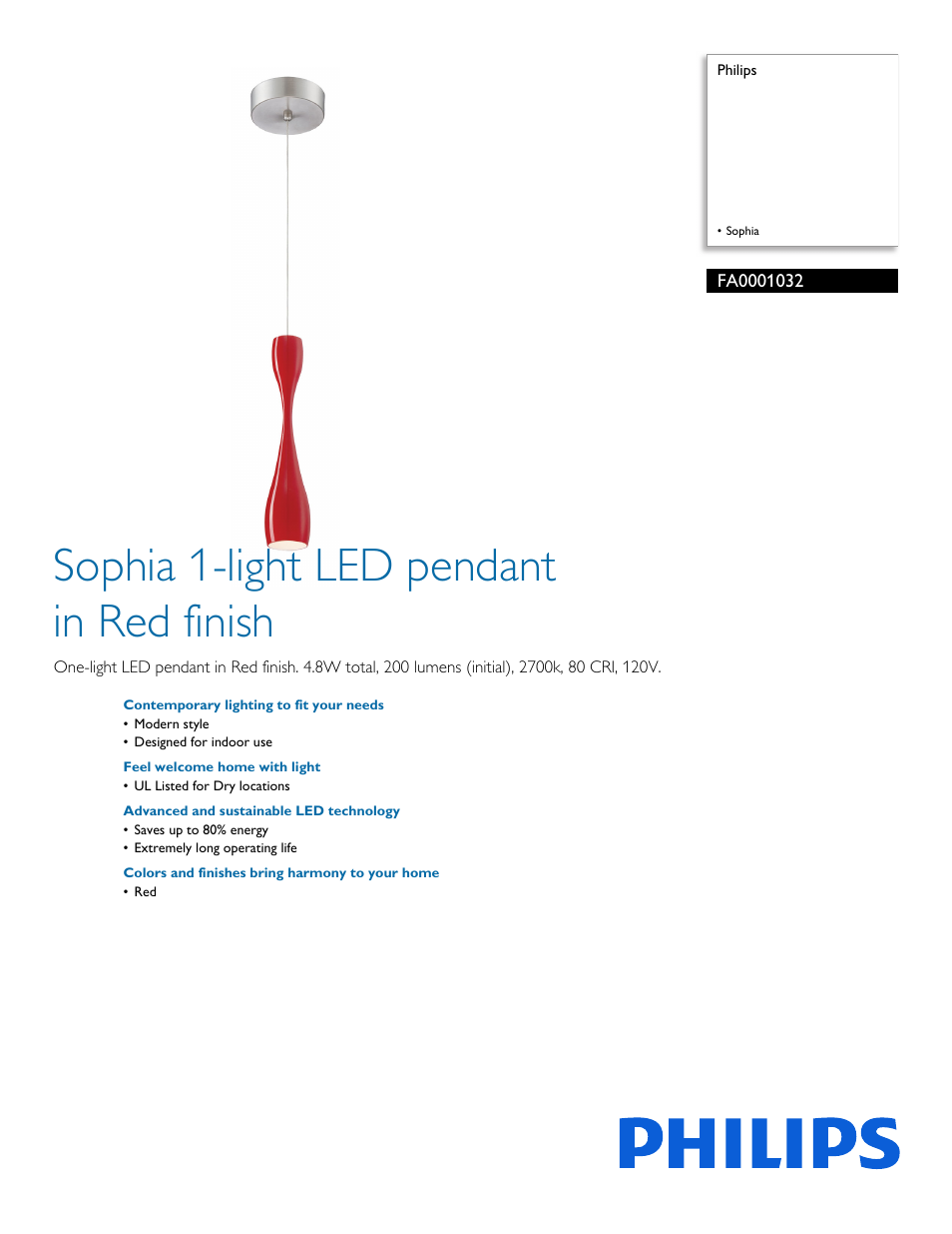 Philips Forecast FA0001032 Sophia User Manual | 2 pages