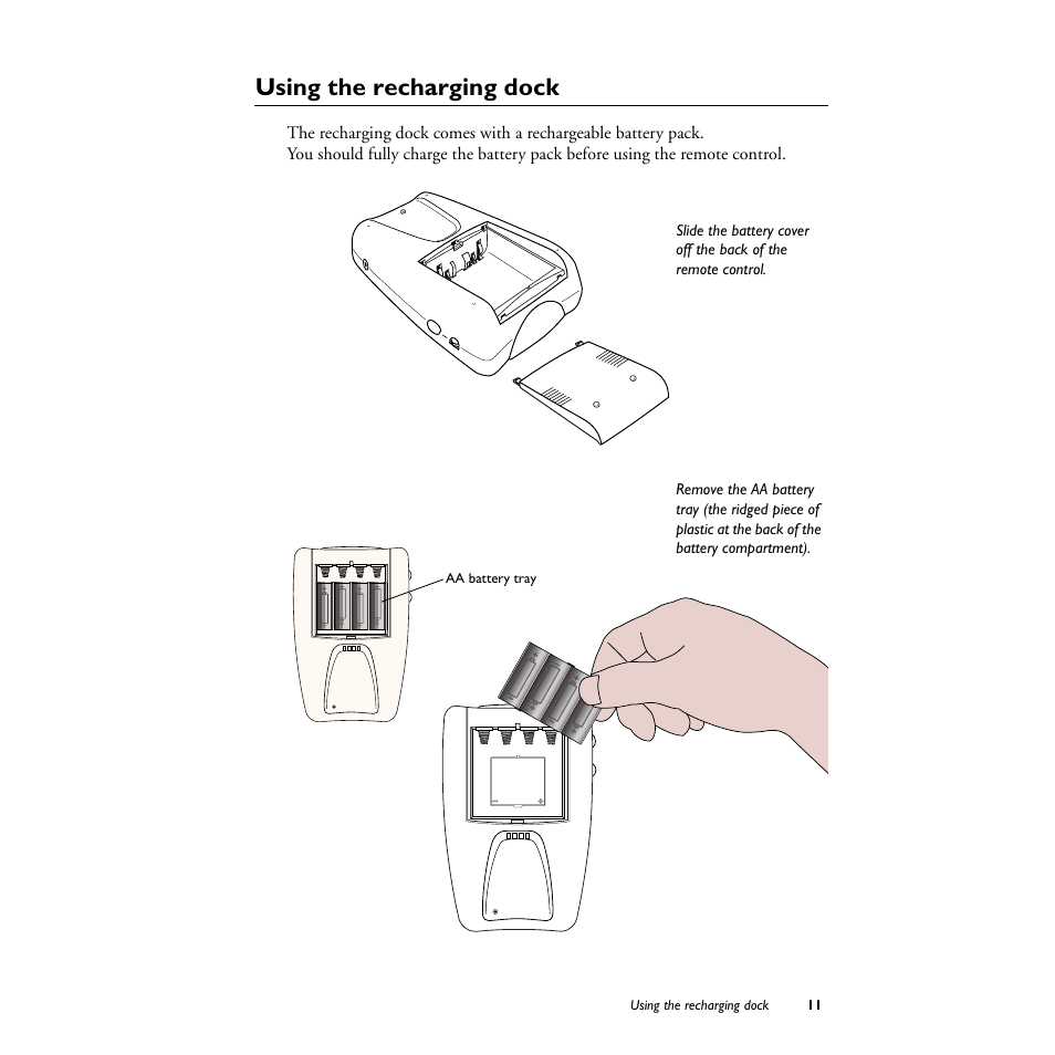 Using the recharging dock | Philips TS1000 User Manual | Page 13 / 83