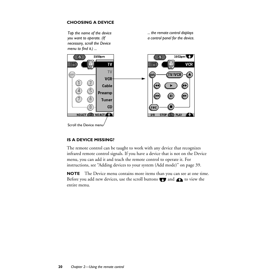 Choosing a device, Is a device missing | Philips TS1000 User Manual | Page 22 / 83