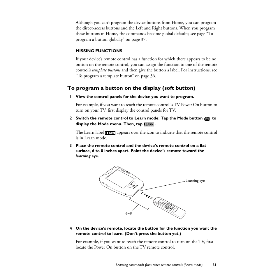 Missing functions, To program a button on the display (soft button) | Philips TS1000 User Manual | Page 33 / 83