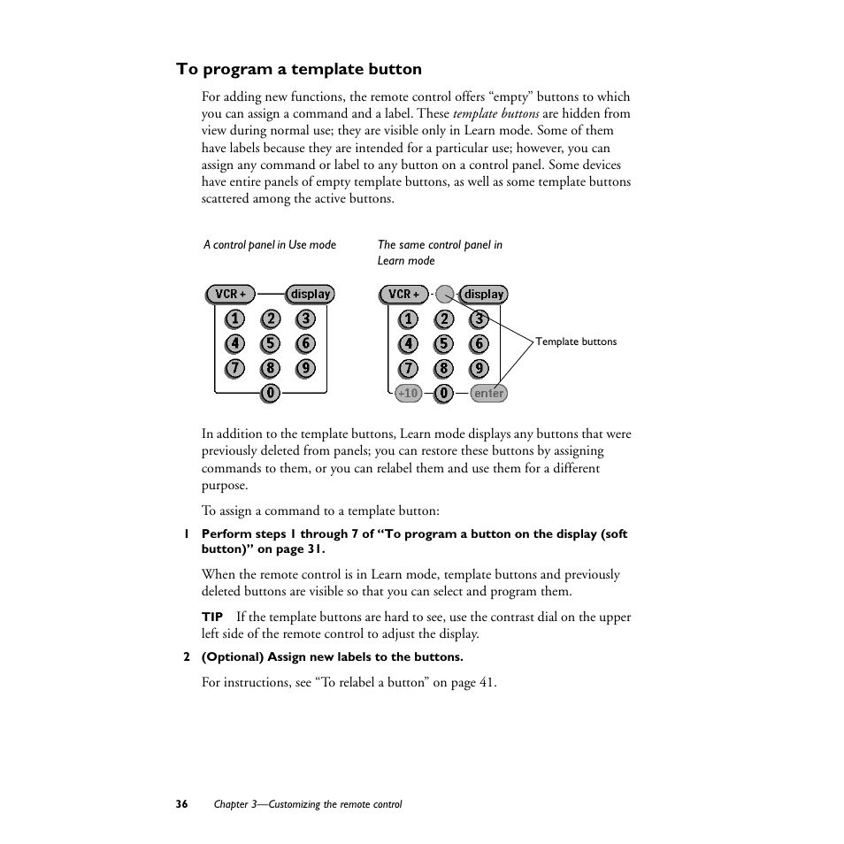 To program a template button, 2 (optional) assign new labels to the buttons | Philips TS1000 User Manual | Page 38 / 83