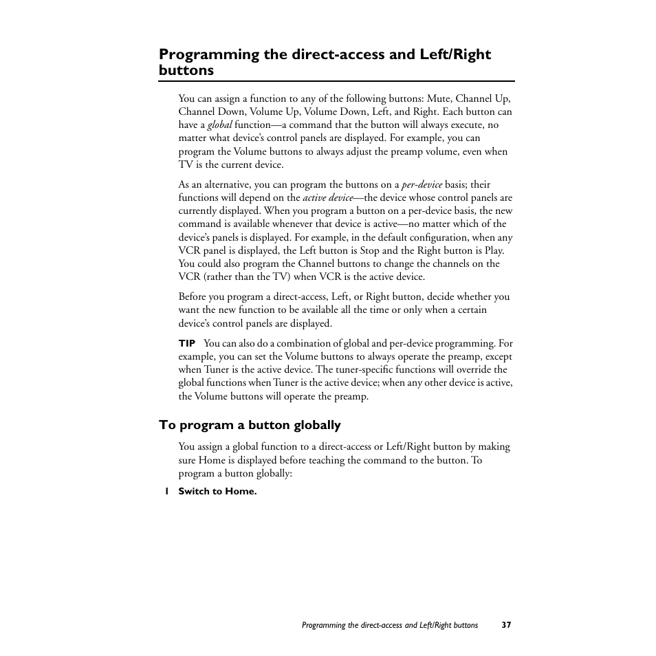 To program a button globally, 1 switch to home | Philips TS1000 User Manual | Page 39 / 83
