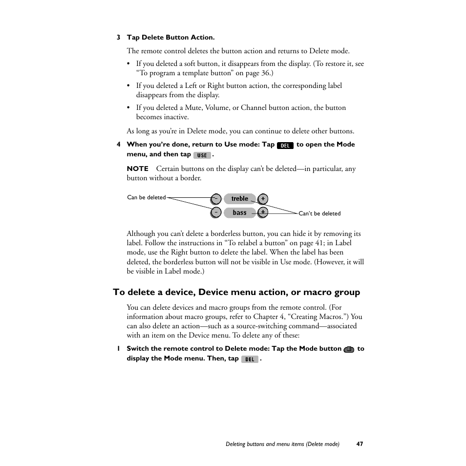 3 tap delete button action | Philips TS1000 User Manual | Page 49 / 83