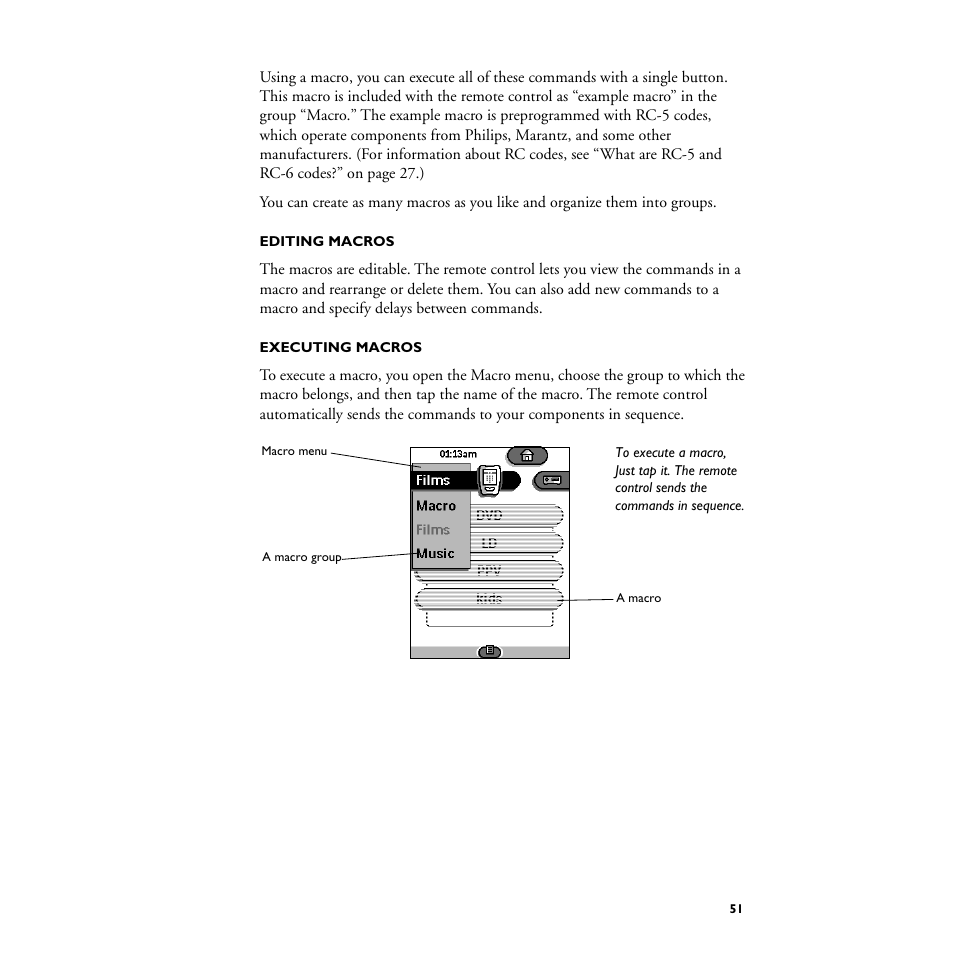 Editing macros, Executing macros | Philips TS1000 User Manual | Page 53 / 83