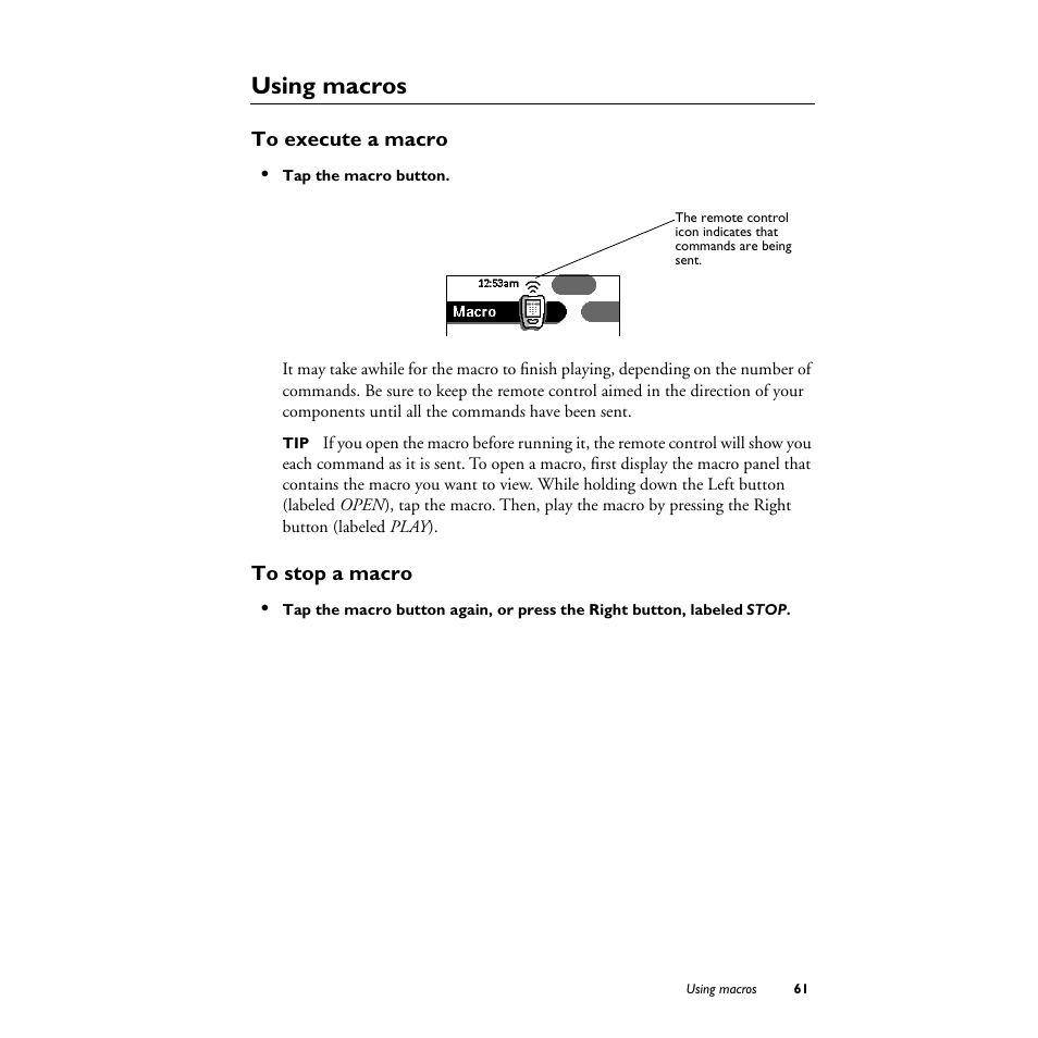 Using macros, To execute a macro, To stop a macro | Philips TS1000 User Manual | Page 63 / 83