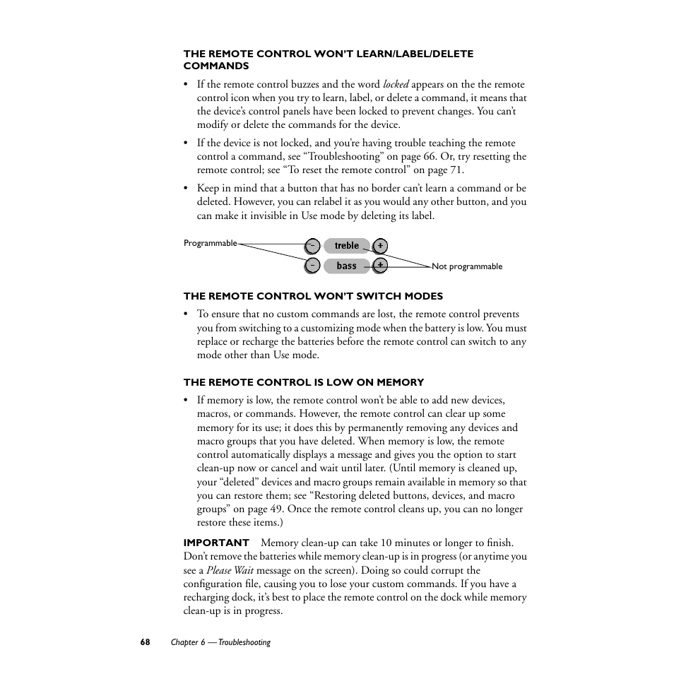 The remote control won’t switch modes, The remote control is low on memory | Philips TS1000 User Manual | Page 70 / 83