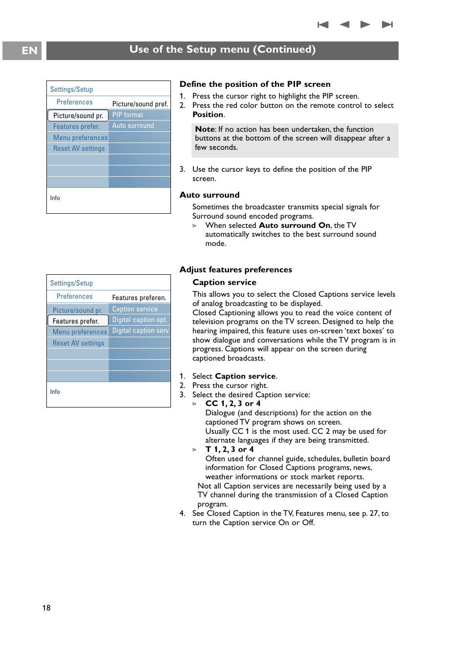 Use of the setup menu (continued) | Philips 42PF9631D-37E User Manual | Page 20 / 64