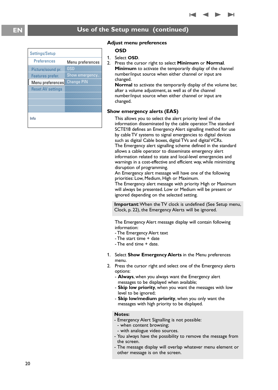 Use of the setup menu (continued) en | Philips 42PF9631D-37E User Manual | Page 22 / 64