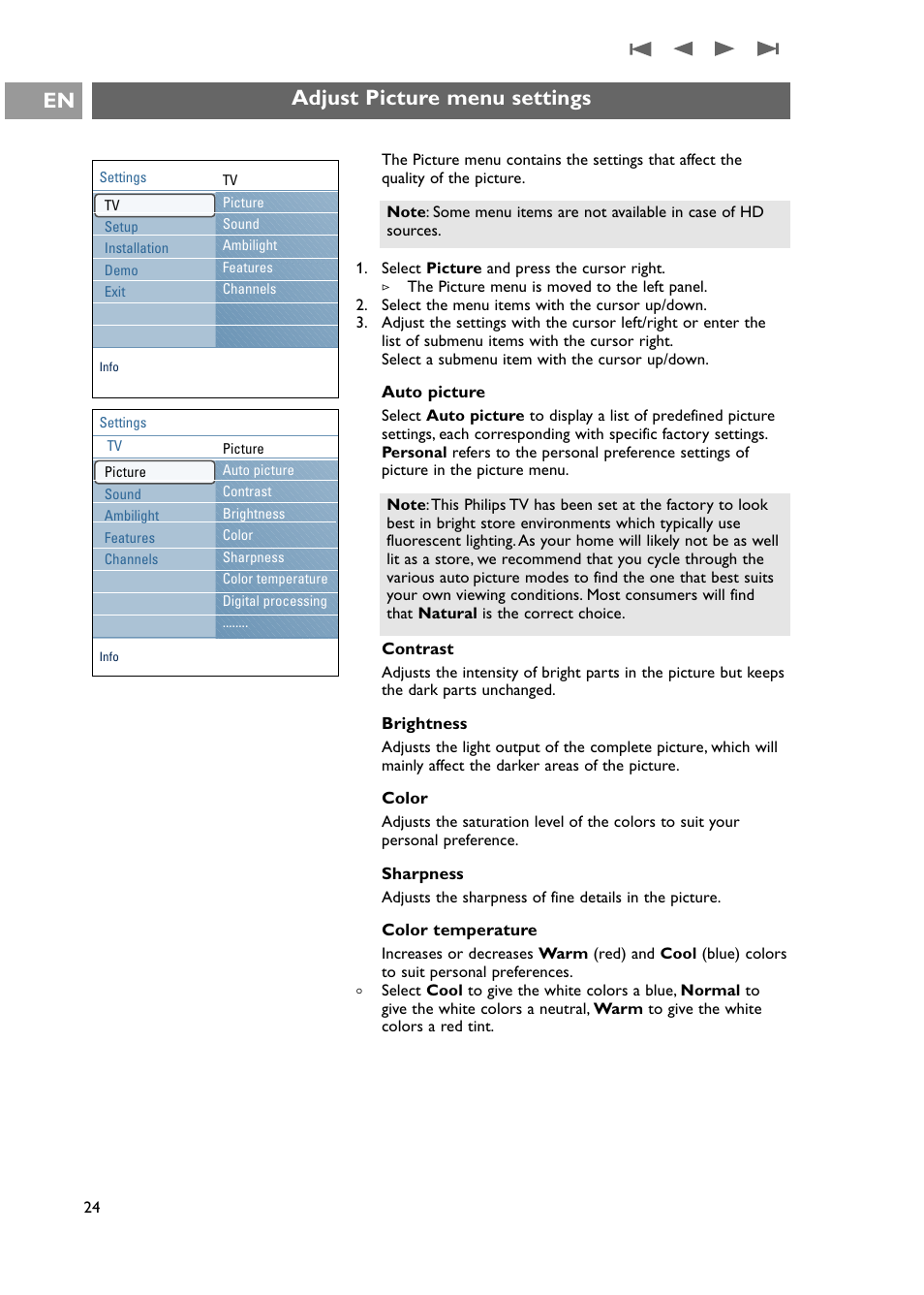 Adjust picture menu settings, Adjust picture menu settings en | Philips 42PF9631D-37E User Manual | Page 26 / 64
