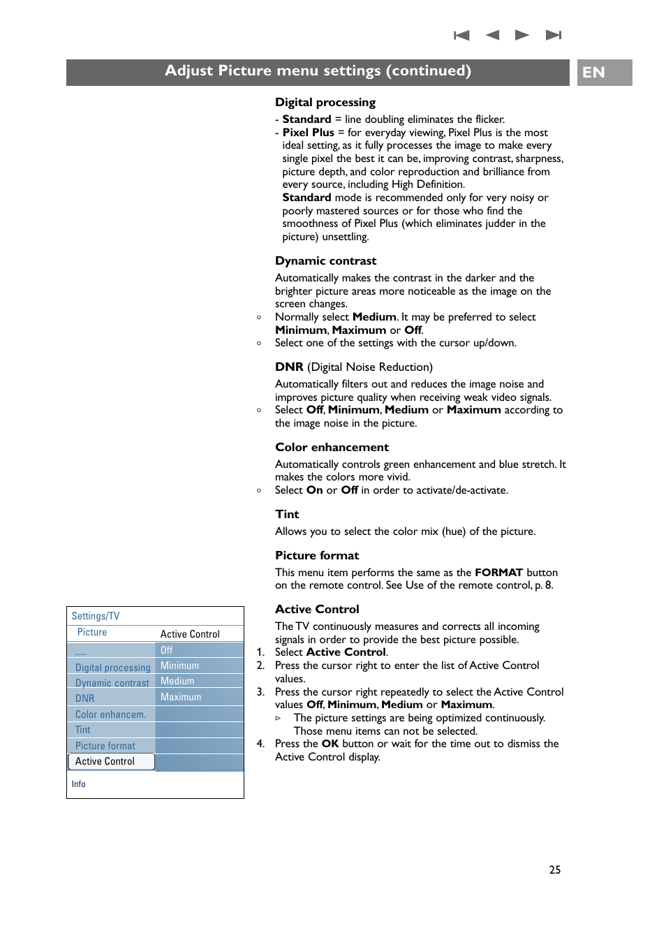 Adjust picture menu settings (continued) en | Philips 42PF9631D-37E User Manual | Page 27 / 64