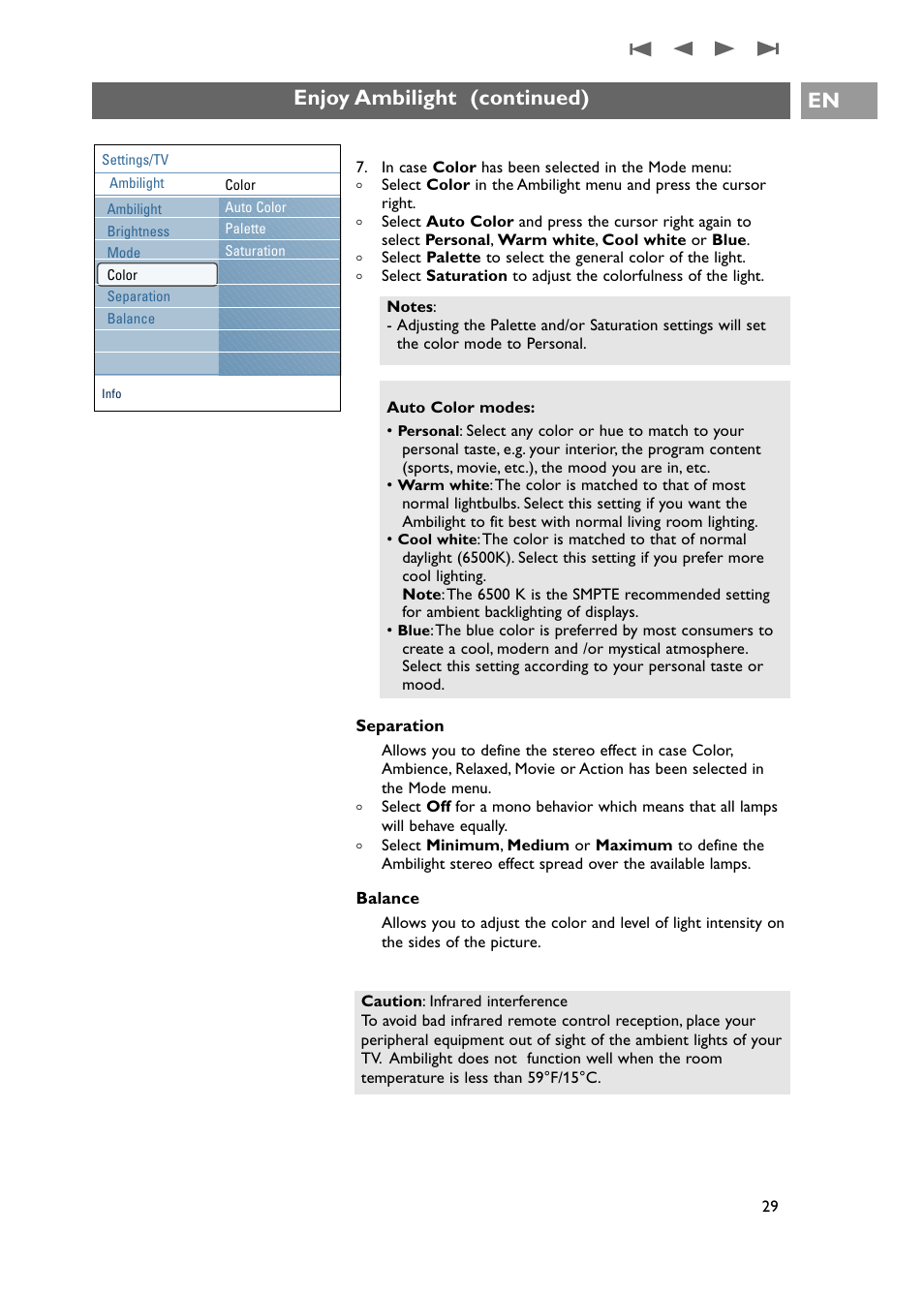 Enjoy ambilight (continued) | Philips 42PF9631D-37E User Manual | Page 31 / 64