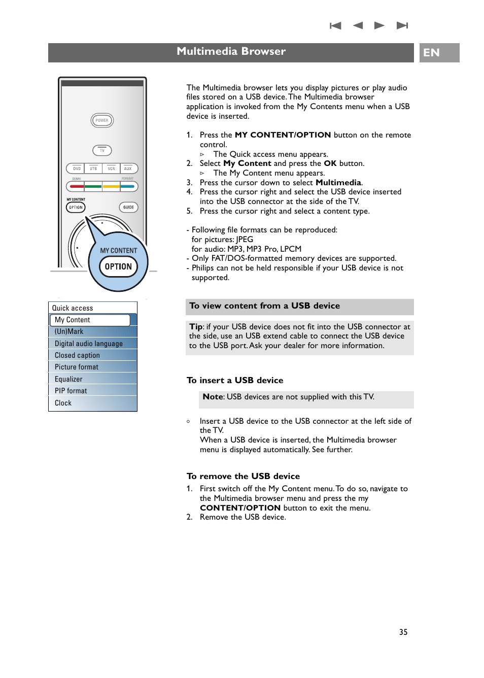 Multimedia browser | Philips 42PF9631D-37E User Manual | Page 37 / 64