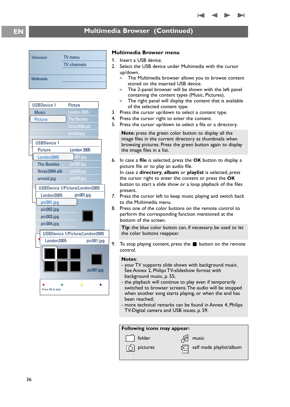 Multimedia browser (continued) en | Philips 42PF9631D-37E User Manual | Page 38 / 64