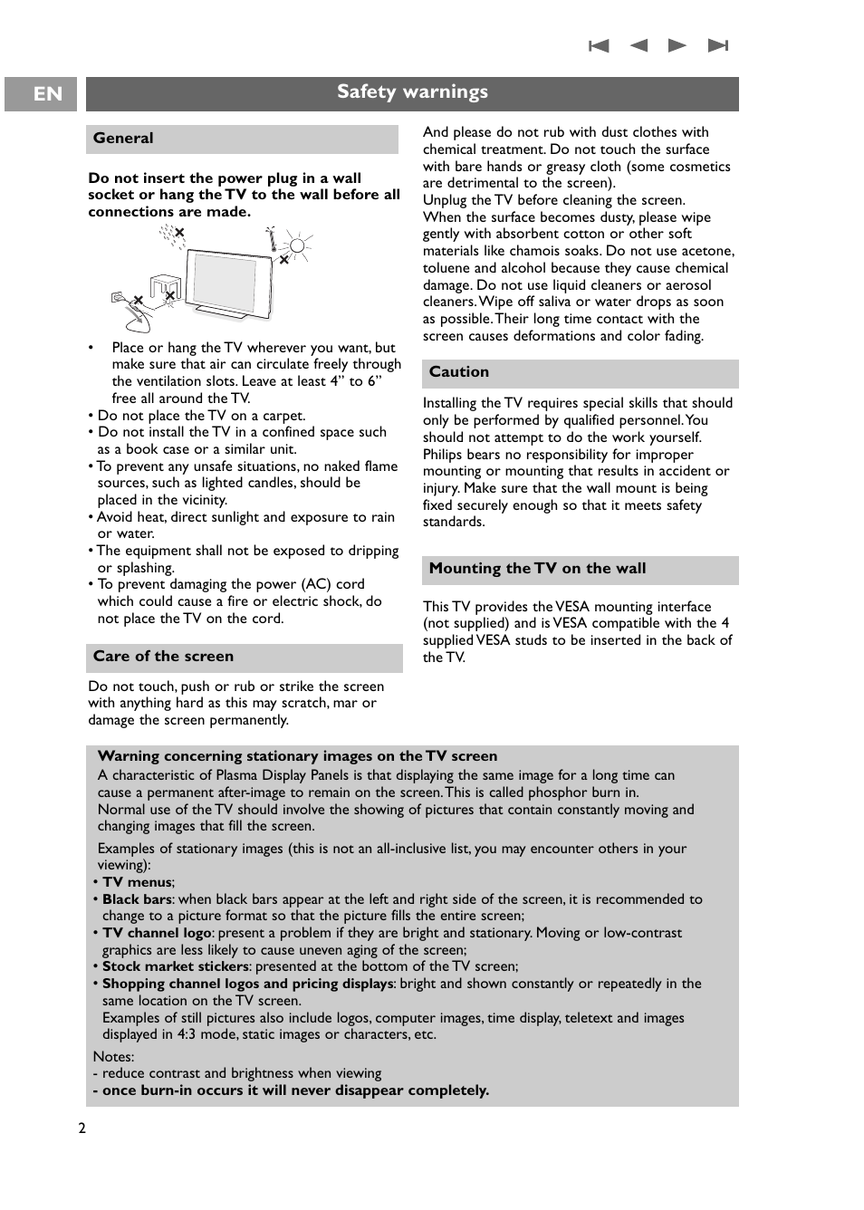 Safety warnings | Philips 42PF9631D-37E User Manual | Page 4 / 64