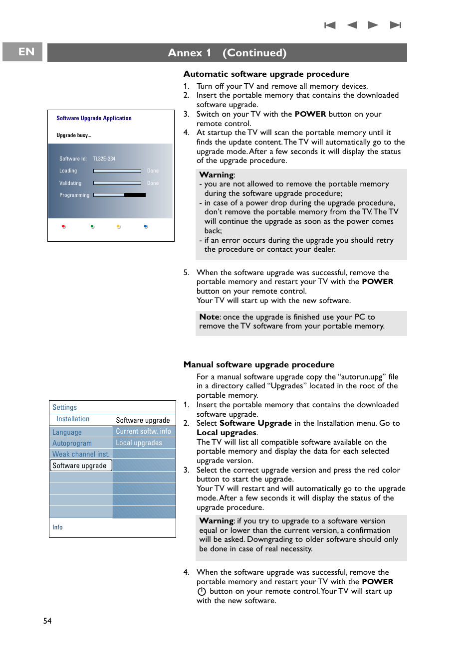 Annex 1 - philips tv software upgrade, With portable memory, Annex 1 (continued) | Philips 42PF9631D-37E User Manual | Page 56 / 64